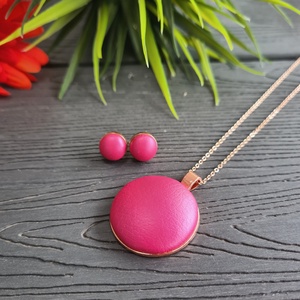 Metál pink - rosegold  fülbevaló és nyaklánc szett - ékszer - ékszerszett - Meska.hu