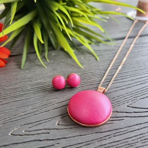 Metál pink - rosegold  fülbevaló és nyaklánc szett, Ékszer, Ékszerszett, Ékszerkészítés, MESKA