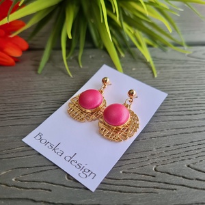 Metál pink - rosegold nemesacél statement fülbevaló - ékszer - fülbevaló - lógó fülbevaló - Meska.hu