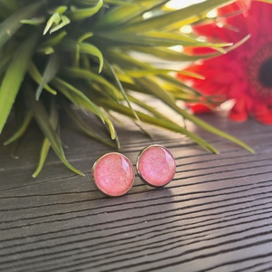 Csillogó pink - ezüst nikkelmentes fülbevaló, Ékszer, Fülbevaló, Pötty fülbevaló, Ékszerkészítés, MESKA