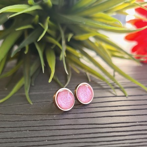 Csillogó pink - rosegold nemesacél fülbevaló, Ékszer, Fülbevaló, Pötty fülbevaló, Ékszerkészítés, MESKA