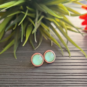 Csillogó menta zöld - rosegold nemesacél fülbevaló, Ékszer, Fülbevaló, Pötty fülbevaló, Ékszerkészítés, MESKA