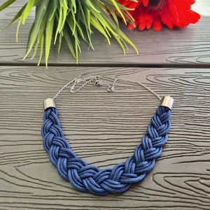 Navy kék - ezüst fonott paracord nyaklánc nemesacél lánccal, Ékszer, Nyaklánc, Medál nélküli nyaklánc, Ékszerkészítés, MESKA