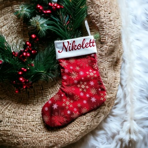 Névre szóló mikulás csizma, piros-fehér-arany színben, Karácsony, Mikulás, Mikulás zsák, Varrás, MESKA