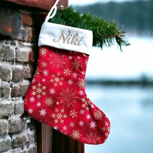 Névre szóló mikulás csizma, piros-fehér-arany színben - karácsony - mikulás - mikulás zsák - Meska.hu