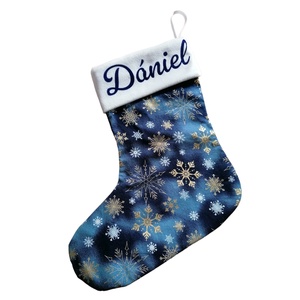 Névre szóló mikulás csizma, kék-fehér-arany színben - karácsony - mikulás - mikulás zsák - Meska.hu