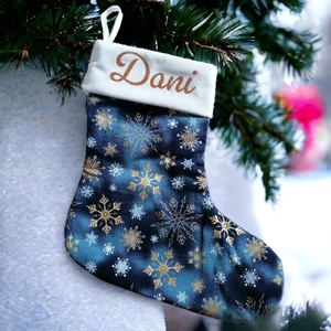 Névre szóló mikulás csizma, kék-fehér-arany színben - karácsony - mikulás - mikulás zsák - Meska.hu