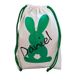 Névre szóló húsvéti zsák, zöld nyuszival, zsinórral - otthon & életmód - papír, írószer - ajándékozás kellékei - ajándékzsák, csomagolás - Meska.hu
