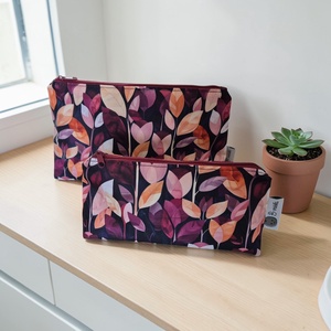 Neszesszer vízálló poliészterből - bordó levelek - táska & tok - neszesszer - Meska.hu