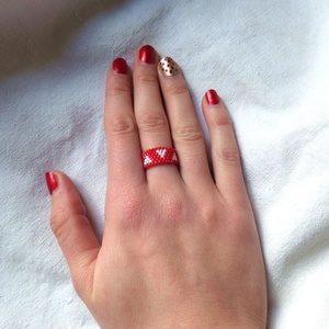 Amour rouge peyote gyűrű - ékszer - gyűrű - gyöngyös gyűrű - Meska.hu