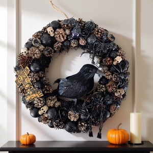Halloweeni ajtódísz fekete hollóval - Meska.hu