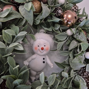 Hamvas téli kézműves ajtódísz hóemberrel - karácsony - adventi díszek - adventi ajtódísz - Meska.hu