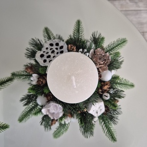 Természetes hatású téli asztaldísz � Téli elegancia - karácsony - adventi díszek - adventi gyertyadíszek és koszorúdíszek - Meska.hu