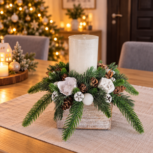 Természetes hatású téli asztaldísz � Téli elegancia - karácsony - adventi díszek - adventi gyertyadíszek és koszorúdíszek - Meska.hu