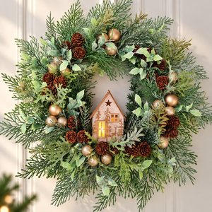 Házikós karácsonyi kopogtató � zöld-arany téli ajtódísz - karácsony - adventi díszek - adventi ajtódísz - Meska.hu