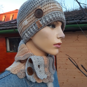 Férfi sapka, fiú szett,  sál, horgolt, kötött - ruha & divat - sál, sapka, kendő - sapka & sál szett - Meska.hu