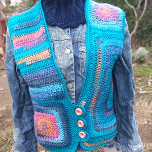 Turchese mellény, horgolt, egyedi, Ruha & Divat, Női ruha, Mellény, Horgolás, MESKA