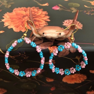 FlowerPower 005, Ékszer, Fülbevaló, Lógós kerek fülbevaló, Ékszerkészítés, Gyöngyfűzés, gyöngyhímzés, MESKA