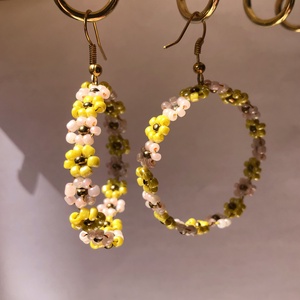 FlowerPower 003, Ékszer, Fülbevaló, Lógós kerek fülbevaló, Ékszerkészítés, Gyöngyfűzés, gyöngyhímzés, MESKA