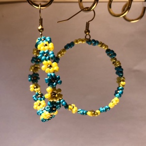 FlowerPower 002, Ékszer, Fülbevaló, Lógós kerek fülbevaló, Ékszerkészítés, Gyöngyfűzés, gyöngyhímzés, MESKA