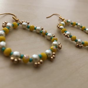 Sunshine 001, Ékszer, Fülbevaló, Lógós kerek fülbevaló, Ékszerkészítés, Gyöngyfűzés, gyöngyhímzés, MESKA