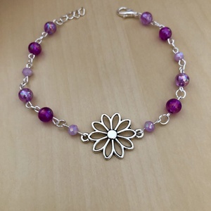SilverDaisy 003, Ékszer, Karkötő, Charm karkötő, Ékszerkészítés, Gyöngyfűzés, gyöngyhímzés, MESKA