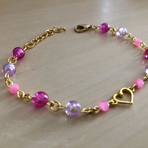 Heart G01, Ékszer, Karkötő, Charm karkötő, Ékszerkészítés, Gyöngyfűzés, gyöngyhímzés, MESKA