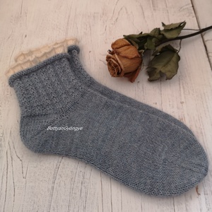 Fodros kötött zokni - kék - Meska.hu