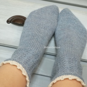 Fodros kötött zokni - kék - ruha & divat - cipő & papucs - zokni - Meska.hu