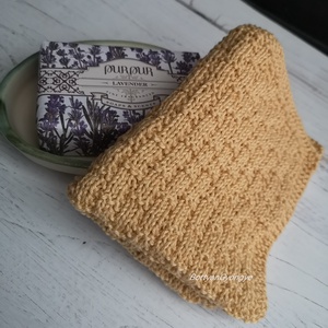 Kötött törlőkendő - mustár - szépségápolás - arcápolás - arclemosó - Meska.hu