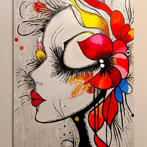 Absztrakt női portré (5070 cm), Művészet, Festmény, Akril, Festészet, MESKA