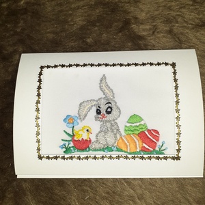 Husvéti Képeslap kézzel himzett, Otthon & Életmód, Papír, írószer, Ajándékozás kellékei, Ajándékkísérő, Hímzés, MESKA