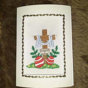 Husvéti Képeslap kézzel himzett, Otthon & Életmód, Papír, írószer, Ajándékozás kellékei, Ajándékkísérő, Hímzés, MESKA