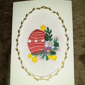 Husvéti Képeslap kézzel himzett, Otthon & Életmód, Papír, írószer, Ajándékozás kellékei, Ajándékkísérő, Hímzés, MESKA