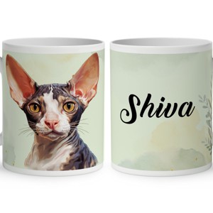 Névvel kérhető - Cornish Rex macska portré mintás bögre, Otthon & Életmód, Konyhafelszerelés, tálalás, Tálalás, Bögre & Csésze, , MESKA