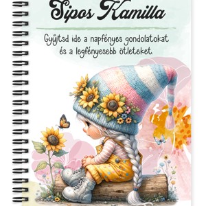 Személyre szabható - Pillangós napraforgós manó lány mintás A5-ös füzet, Otthon & Életmód, Papír, írószer, Jegyzetfüzet & Napló, , MESKA