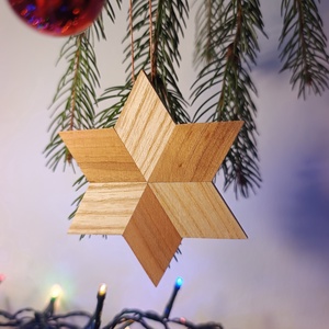 Csillag karácsonyfadísz - cseresznye és kőris, Karácsony, Karácsonyi lakásdekoráció, Karácsonyfadíszek, Famegmunkálás, MESKA