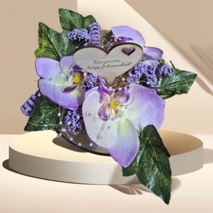 Szülőköszöntő virágbox elegáns orchideás lilás üveg vázában - esküvő - emlék & ajándék - szülőköszöntő ajándék - Meska.hu
