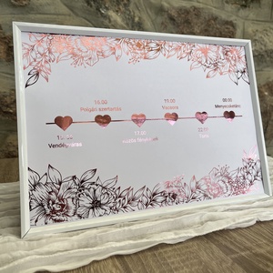 Elegáns Esküvői Menetrend Virágmintával , Esküvő, Dekoráció, Tábla & Jelzés, Fotó, grafika, rajz, illusztráció, MESKA