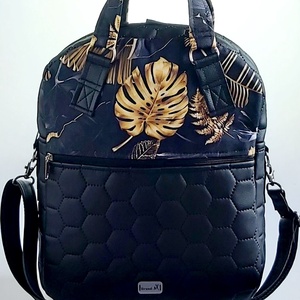 Különleges fekete alapon arany pálmaleveles  4 az 1-ben RITA női táska/hátizsák - táska & tok - variálható táska - Meska.hu