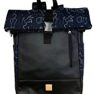 Fekete macskás Roll up laptop hátizsák/hátizsák, Táska & Tok, Laptoptáska, laptop hátizsák, Varrás, MESKA