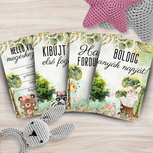 Erdei állatok kislány - baba mérföldkő kártyacsomag (kétoldalas) - művészet - grafika & illusztráció - digitális - Meska.hu
