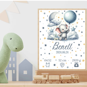 Elefánt lufival - születésnapi poszter kisfiú , Művészet, Grafika & Illusztráció, Digitális, Fotó, grafika, rajz, illusztráció, MESKA