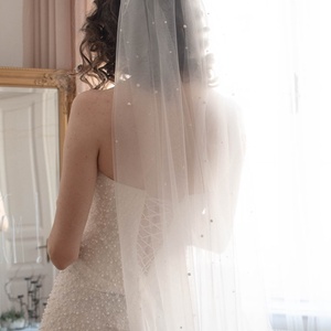 ARIA hosszú gyöngyös menyasszonyi fátyol, Esküvő, Kiegészítők, Fátyol, Varrás, MESKA