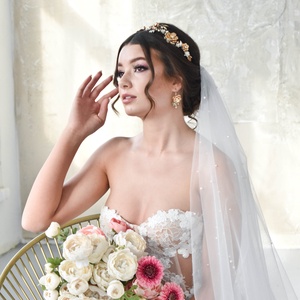 ARIA hosszú gyöngyös menyasszonyi fátyol - esküvő - kiegészítők - fátyol - Meska.hu