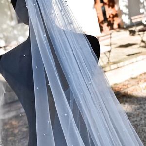 ARIA hosszú gyöngyös menyasszonyi fátyol - esküvő - kiegészítők - fátyol - Meska.hu