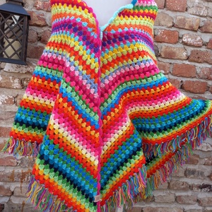 Bohém rojtos Horgolt vállkendő - háromszög alakú , Ruha & Divat, Sál, Sapka, Kendő, Vállkendő, Horgolás, MESKA