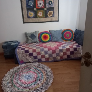 Rongyszőnyeg hatású horgolt kerek szőnyeg  - otthon & életmód - tárolás & rendszerezés - tárolókosár - Meska.hu