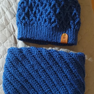 Sapka és nyakmelegítő kék  - ruha & divat - sál, sapka, kendő - fejpánt - Meska.hu