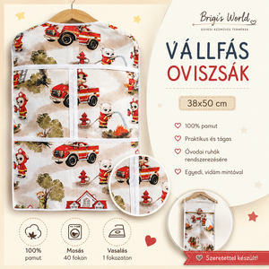 Vállfás oviszsák-tűzoltós mintával, Játék & Sport, Ovis felszerelés, Ovis zsák, Varrás, MESKA